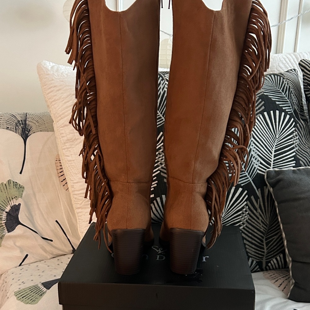 Windsor Cognac Suede Fringe Knee-High Boots - Picture 7 of 9